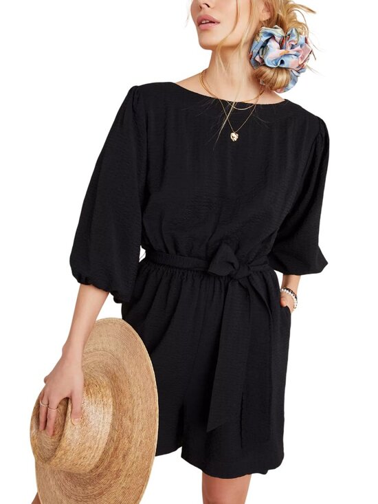 Anthropologie Pants - Anthropologie Francesca Balloon-Sleeved Romper Long Sleeve Black Large